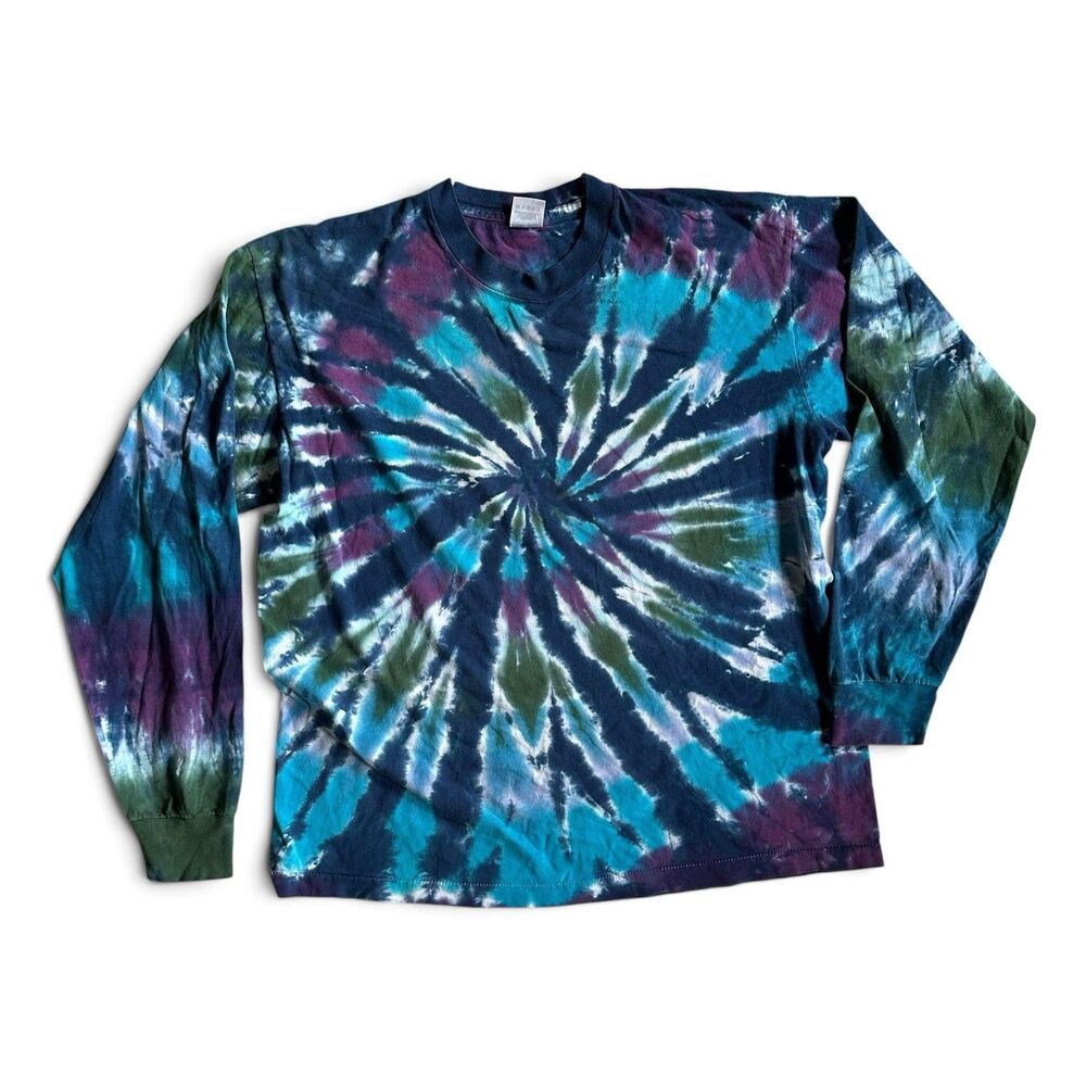 Vintage Tie Dye Long Sleeve T-Shirt Adult Premium Psychedelic 90s Grunge Large